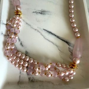 Vintage Costume Pink Pearl Necklace
